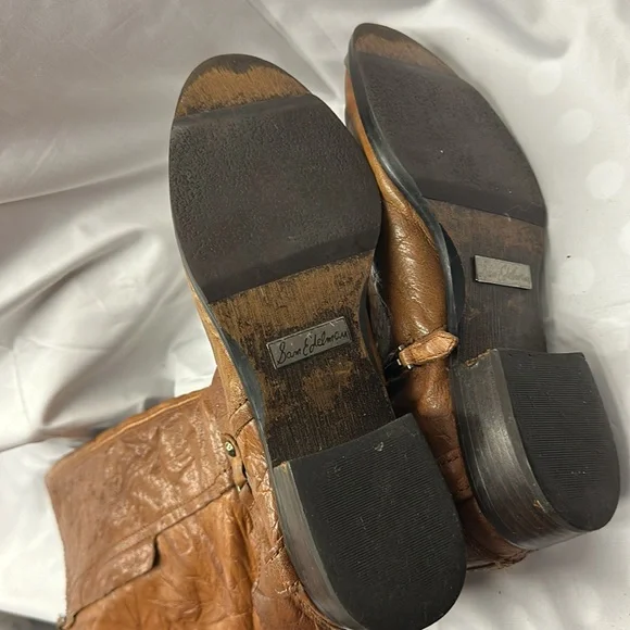 Sam Edelman Brown Presley Textured Wrinkled Leather Western Riding Boots size 9. - Picture 4 of 6